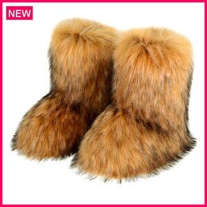 Women's Faux Fur Mid Calf Snow Boots Warm Lined Flat Fashion Booties